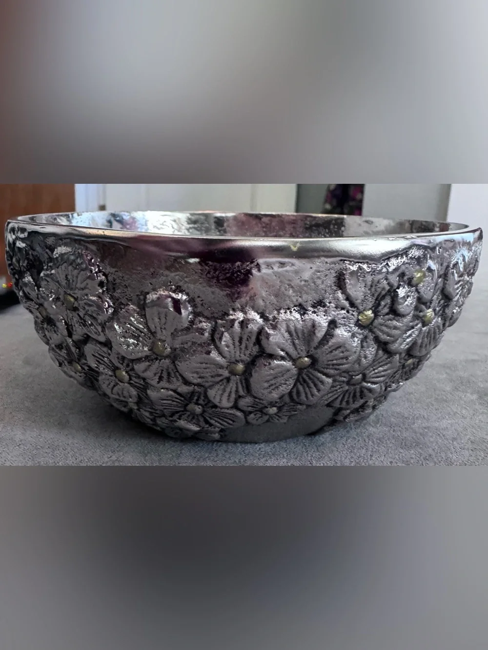 Mud Pie Cast Aluminum Floral Embossed  Candy or Dip Bowl
